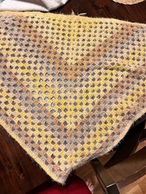 Handmade Crochet Triangle Shawl in Yellows and Creams